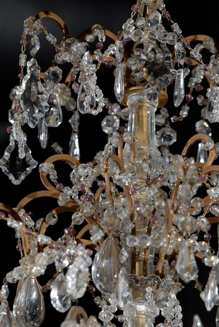 French Six-Light Crystal Chandelier with Amethyst Colored Beads, circa 1930 In Good Condition For Sale In Atlanta, GA