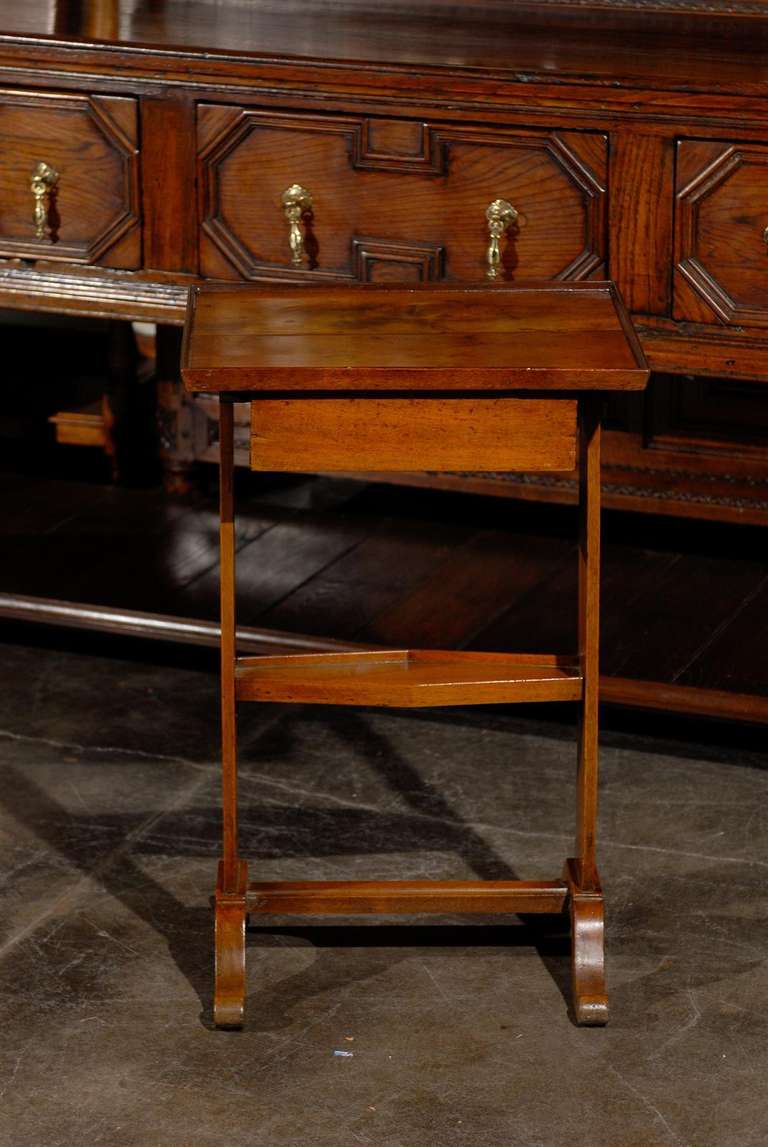 French 1890s Directoire Side Table with Diamond-Shaped Shelf and Single Drawer 1