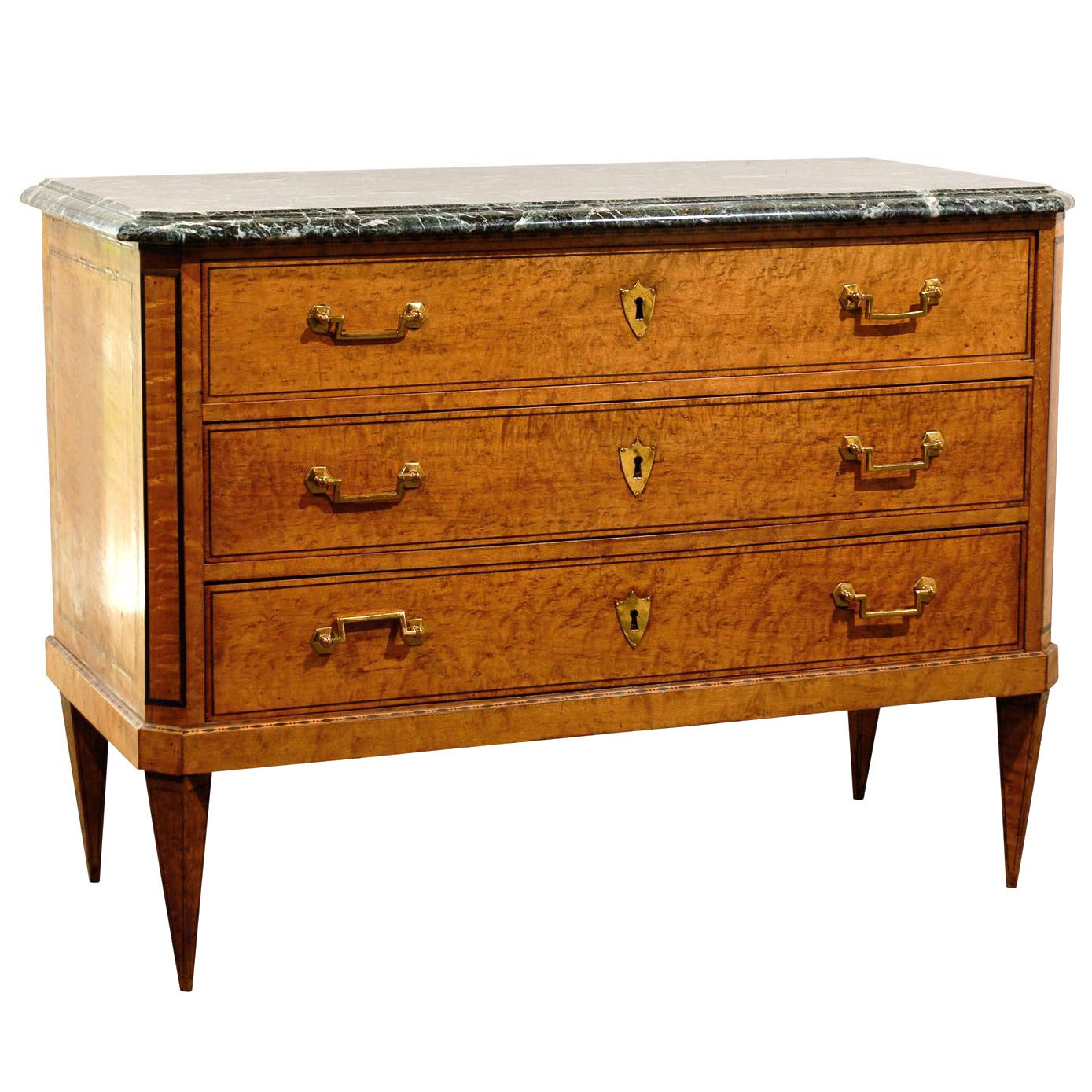 French Burl Wood 1810s Louis XVI Style Three-Drawer Commode with Marble Top