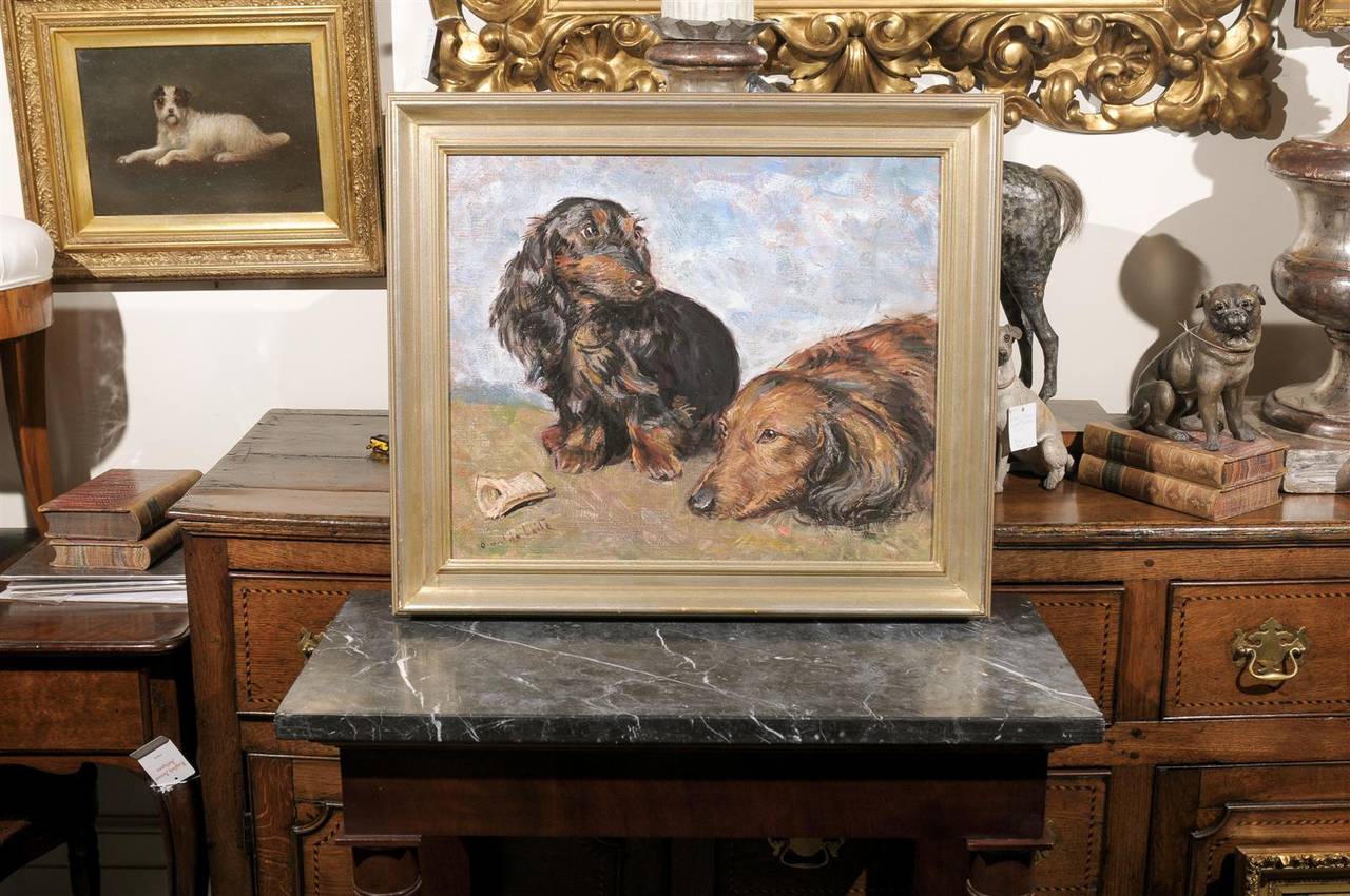 South American Oil Painting of Dachshunds