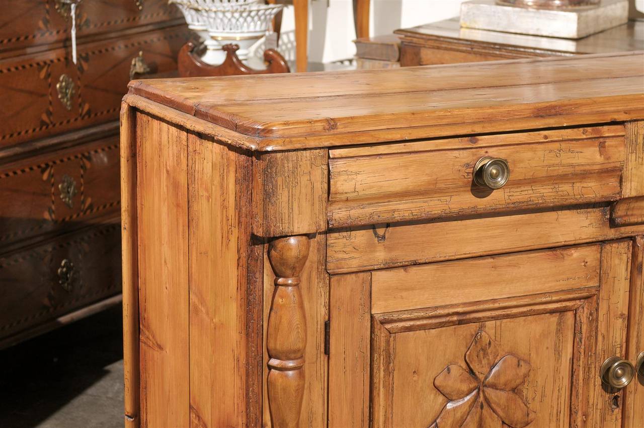 Pine Buffet from the Mid-19th Century with Two Drawers over Two Carved Doors 4