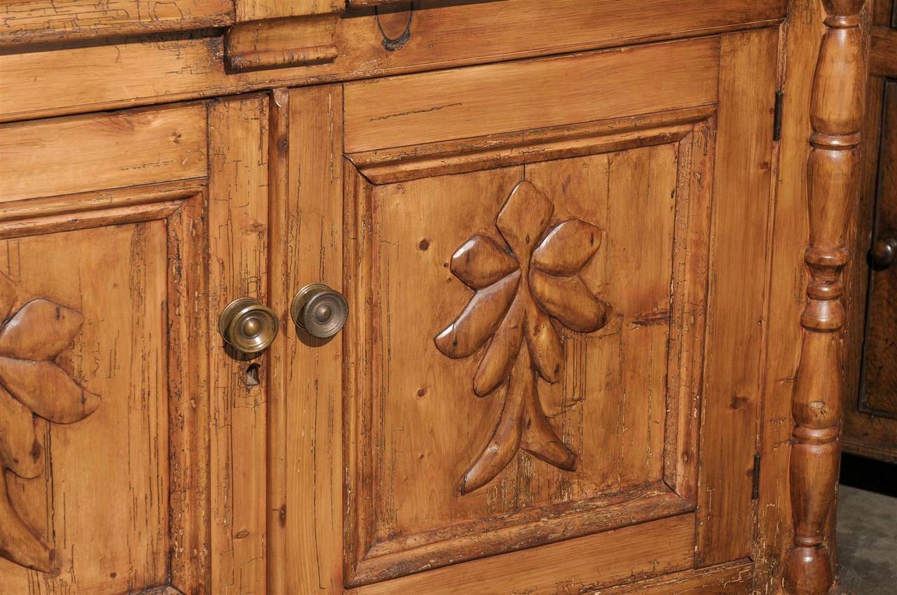 Pine Buffet from the Mid-19th Century with Two Drawers over Two Carved Doors 5