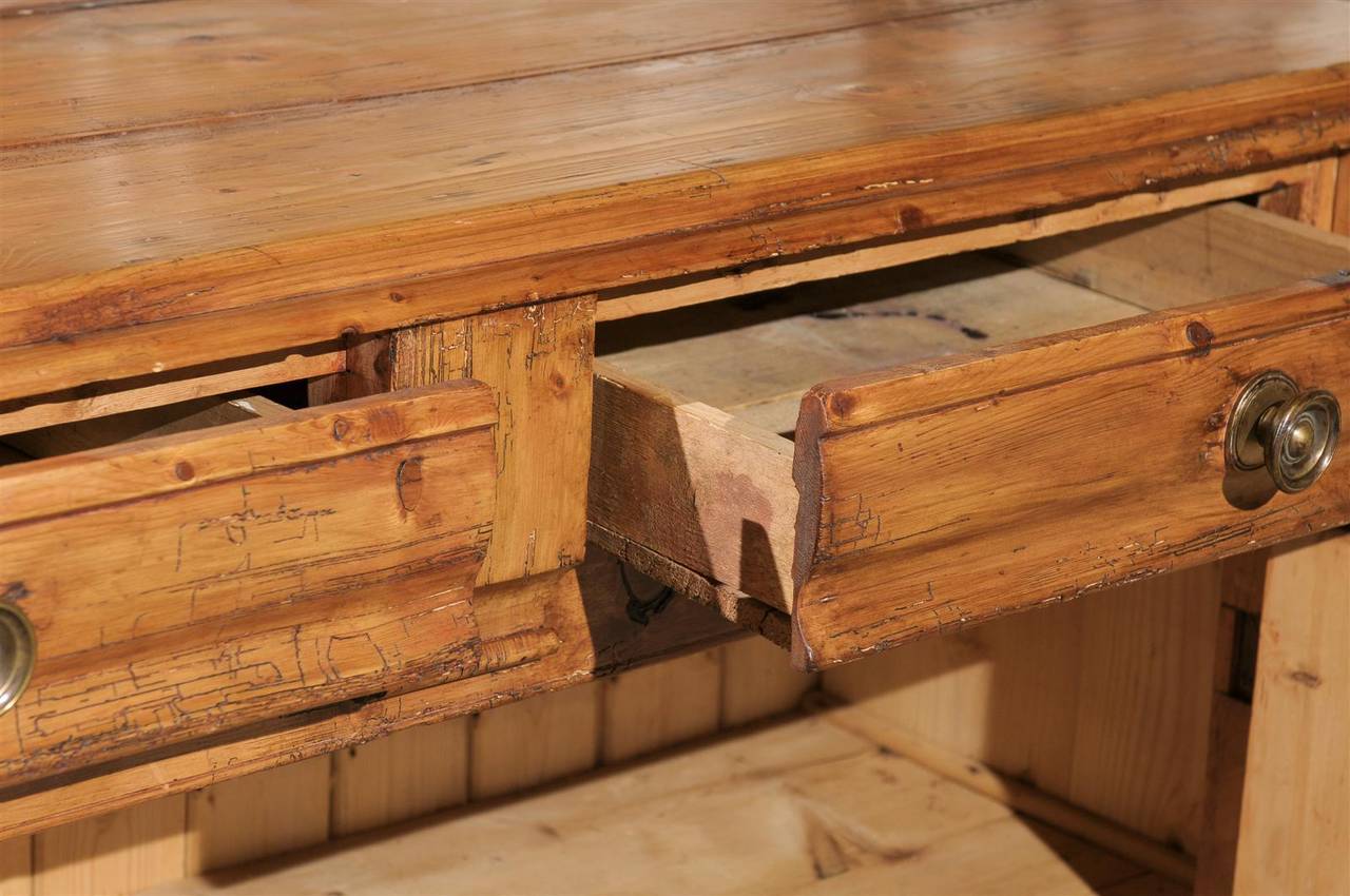 Pine Buffet from the Mid-19th Century with Two Drawers over Two Carved Doors 2