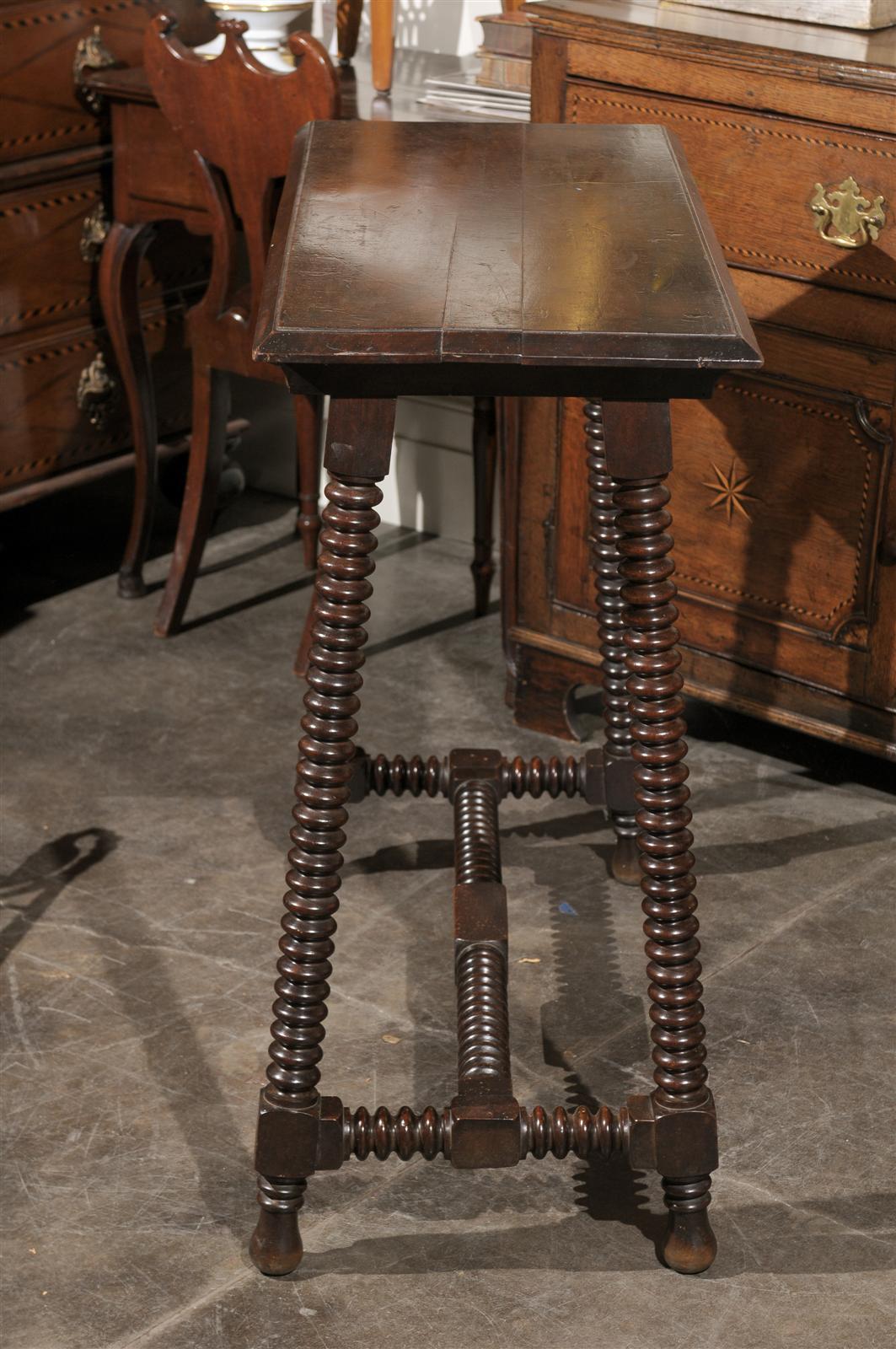 Louis XIII French Wooden Side / Console Table with Bobbin Legs, Turn of the Century