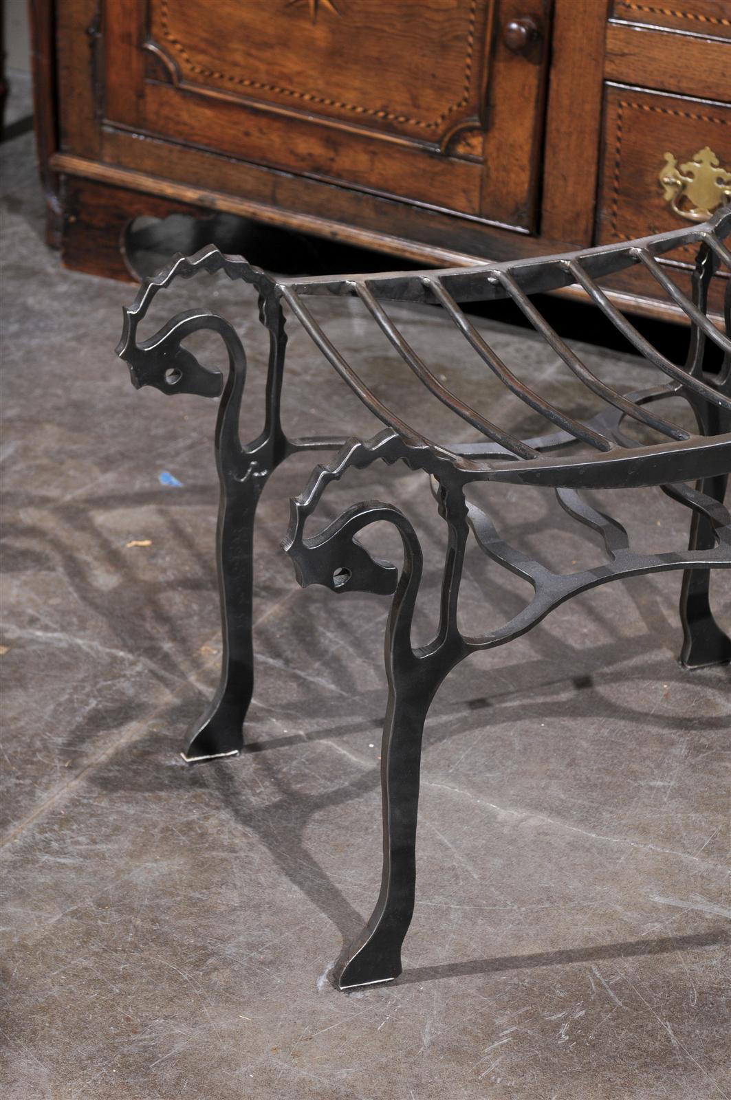 Petite Steel Bench with Seahorse Heads, Hoofed Feet and Shelf, circa 1950 In Good Condition For Sale In Atlanta, GA