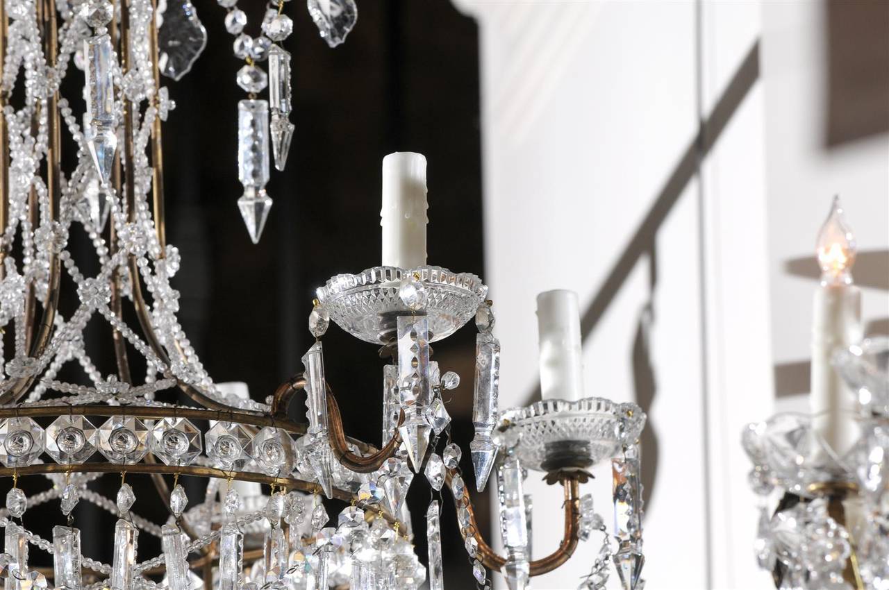 Italian Six-Light Crystal Basket Chandelier from the Early 20th Century For Sale 1