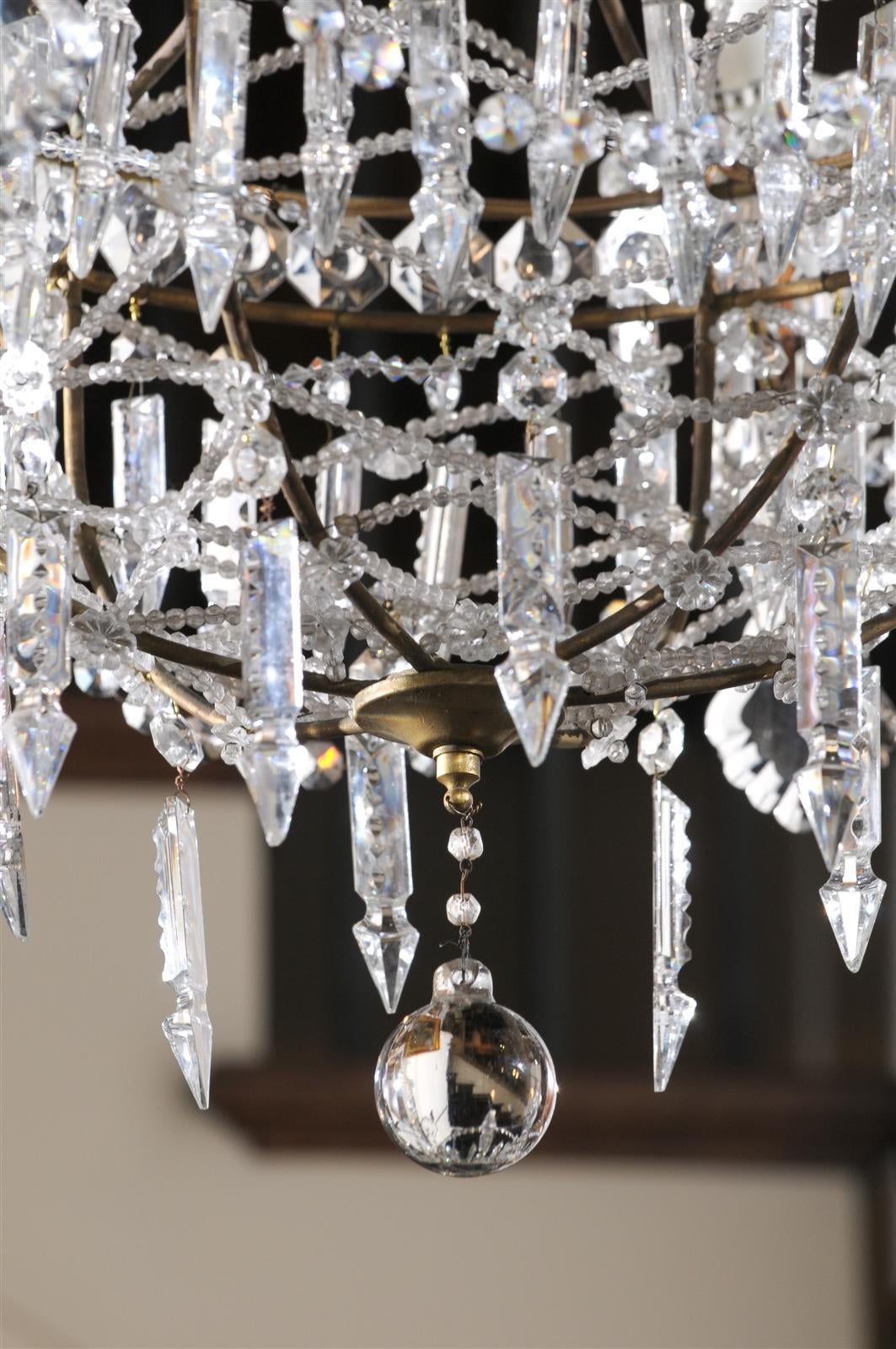 Italian Six-Light Crystal Basket Chandelier from the Early 20th Century For Sale 3