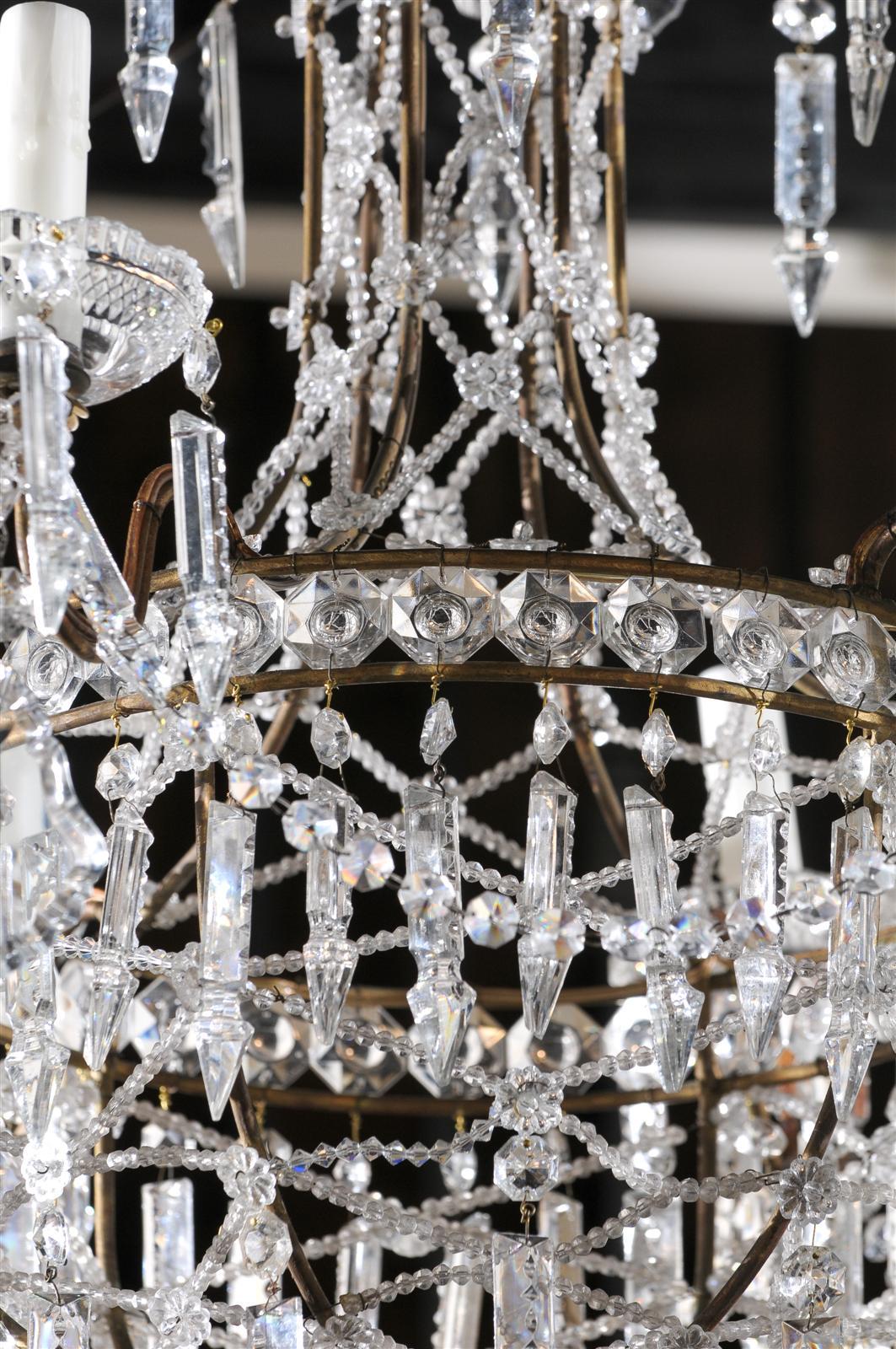 Italian Six-Light Crystal Basket Chandelier from the Early 20th Century For Sale 4