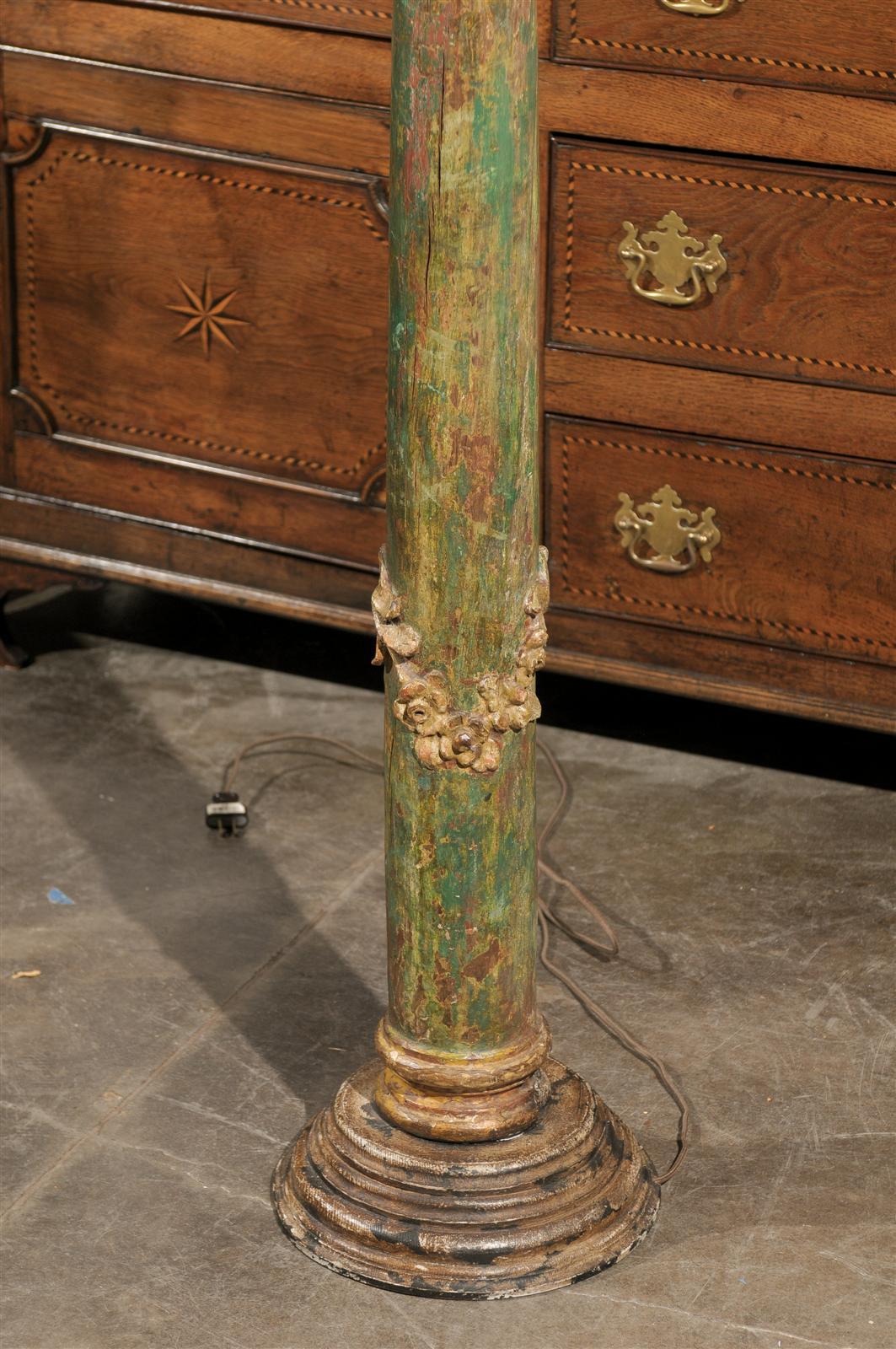 Italian Wooden Floor Lamp of Green Color, circa 1800 with Corinthian Capital 4