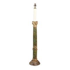 Italian Wooden Floor Lamp of Green Color, circa 1800 with Corinthian Capital