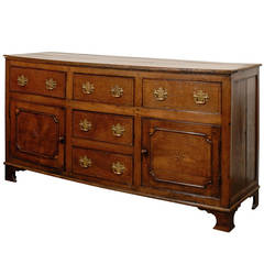 1780s English George III Period Oak Server with Inlaid Decor, Doors and Drawers