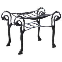 Vintage Petite Steel Bench with Seahorse Heads, Hoofed Feet and Shelf, circa 1950