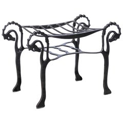 Retro Petite Steel Bench with Seahorse Heads, Hoofed Feet and Shelf, circa 1950