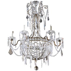 Italian Six-Light Crystal Basket Chandelier from the Early 20th Century