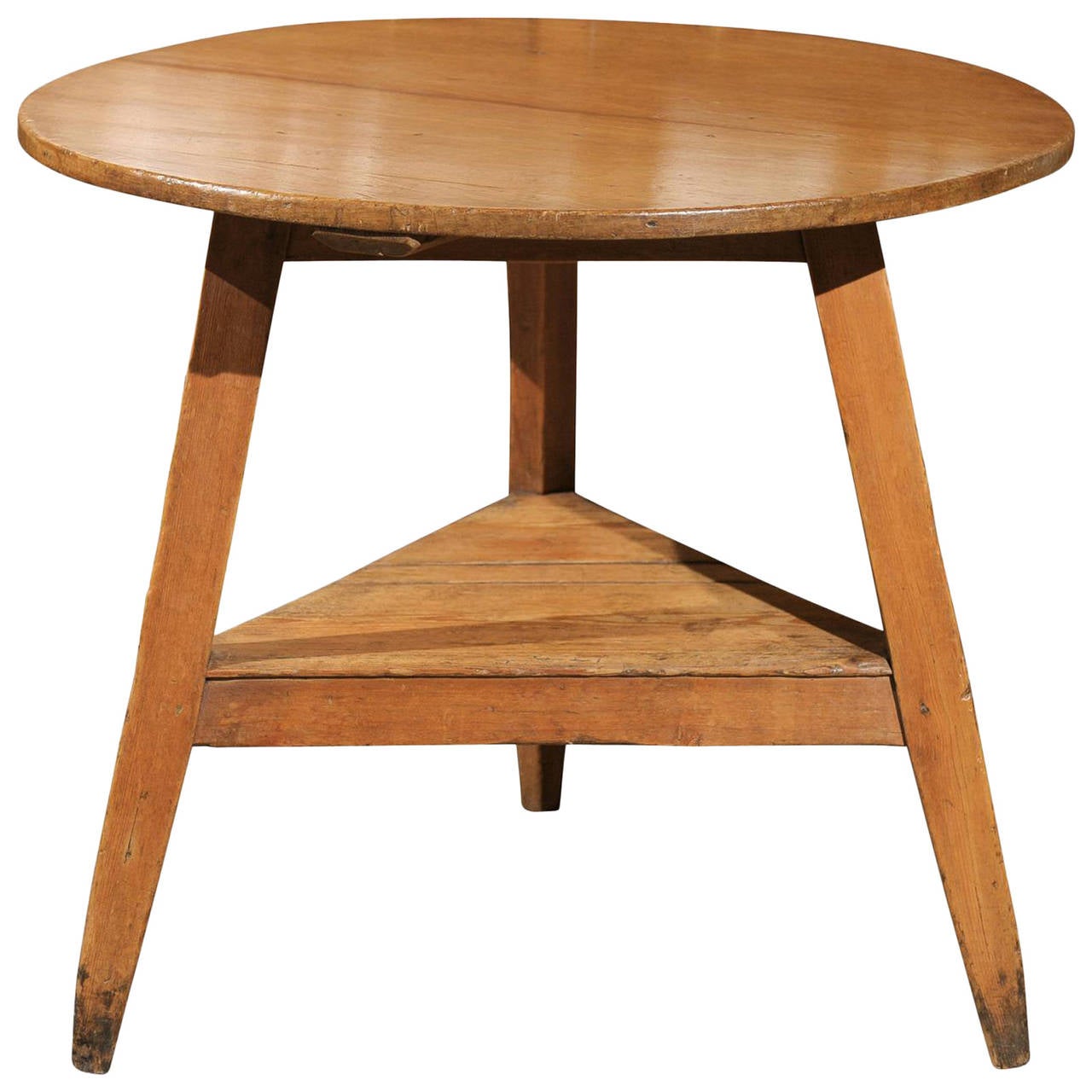 English ThreeLegged Pine Cricket Table with Shelf, circa 1840 at 1stDibs