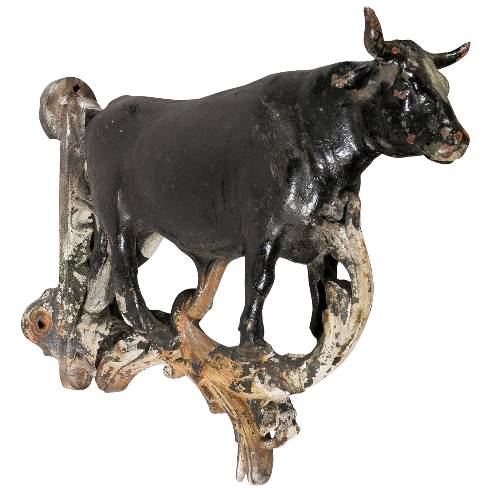 Iron Bull Butcher Trade Sign with Hanging Bracket from the Early 20th Century For Sale