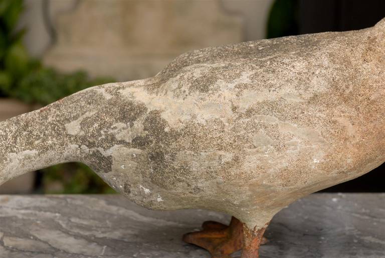 Carved Stone Duck Sculpture with Iron Webbed Feet from the 1930s 2