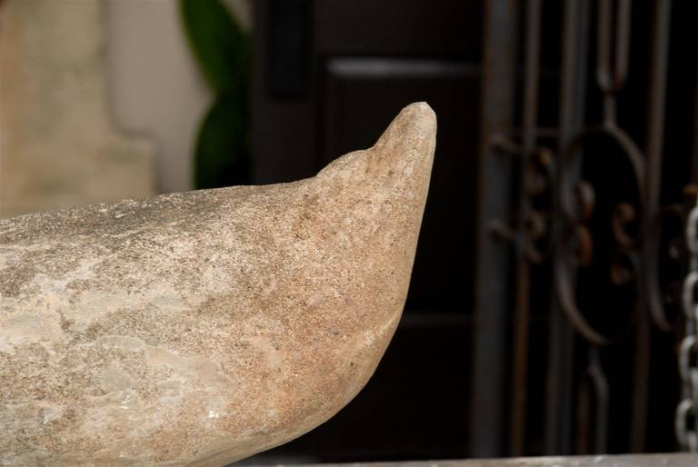 20th Century Carved Stone Duck Sculpture with Iron Webbed Feet from the 1930s