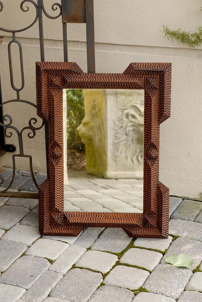 French Tramp Art mirror with nice carving.