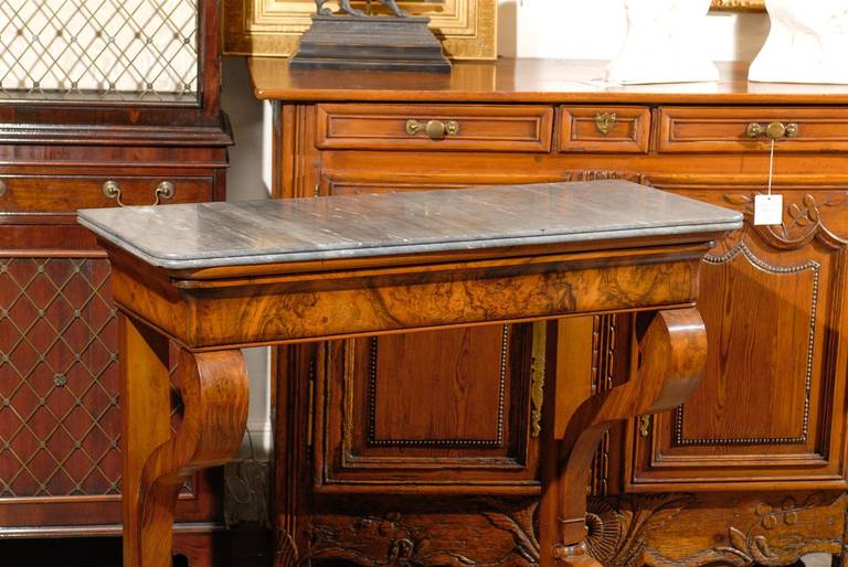 19th Century French Louis Philippe Walnut Marble-Top Console with Shaped Base 6