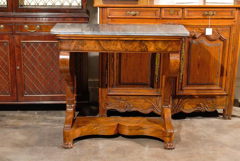 19th Century French Louis Philippe Walnut Marble-Top Console with Shaped Base 5