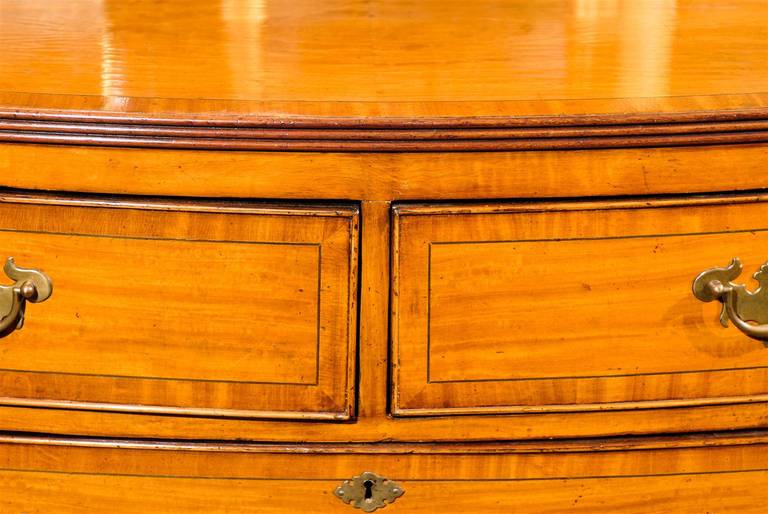 19th Century English Mahogany Crossbanded Bow-Front Five-Drawer Commode, circa 1840