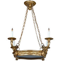1850s Italian Rococo Revival Four-Light Chandelier with Frosted Glass