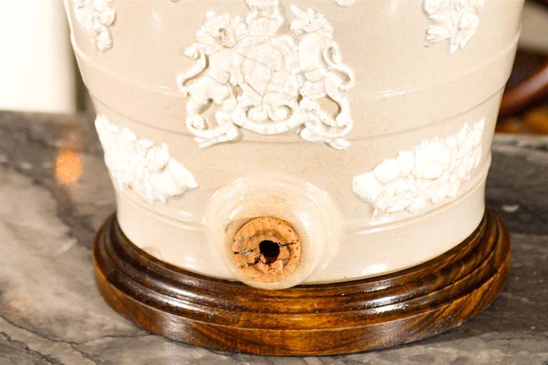 English Mid-19th Century Spirit Barrel Stoneware Made into Table Lamp 3