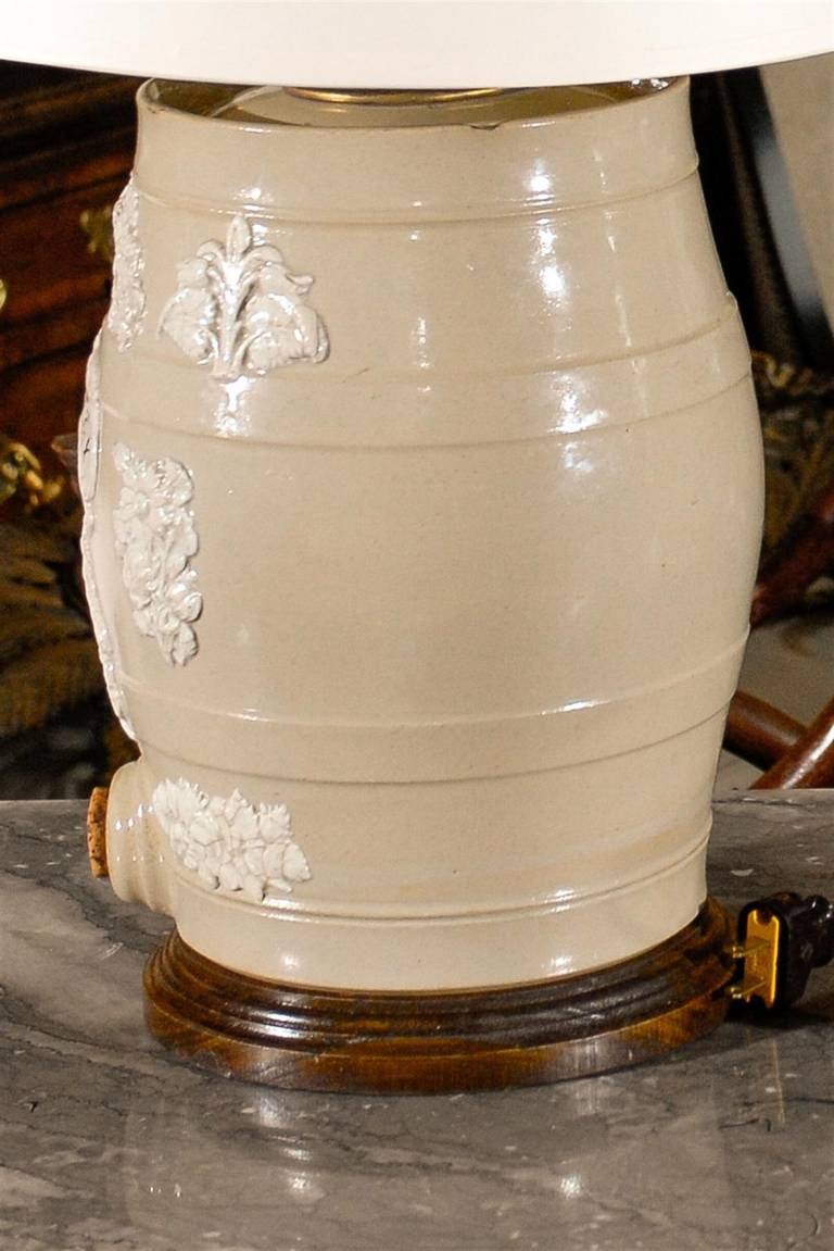 English Mid-19th Century Spirit Barrel Stoneware Made into Table Lamp 5
