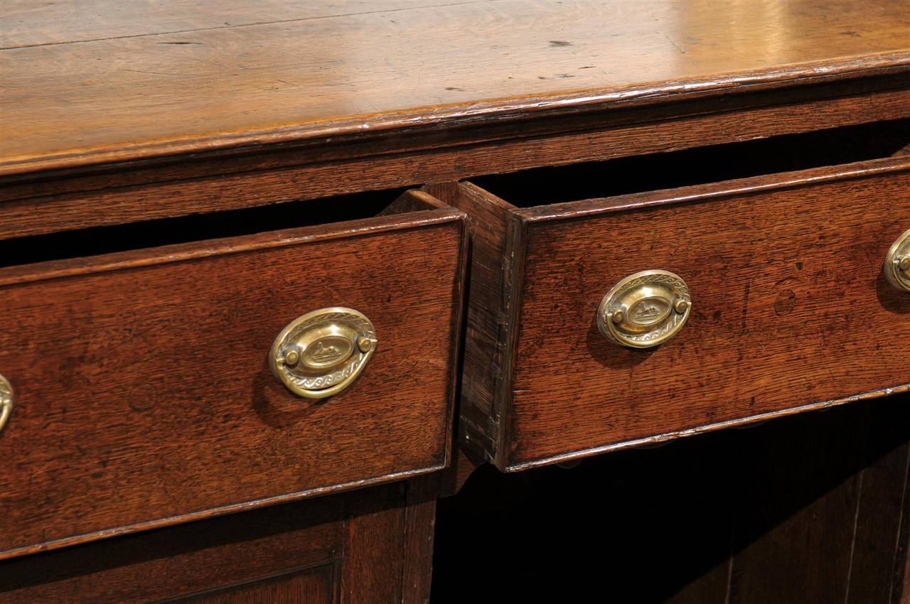 English Oak Dresser Base with Three Drawers over Two Doors and Shelf, circa 1800 2