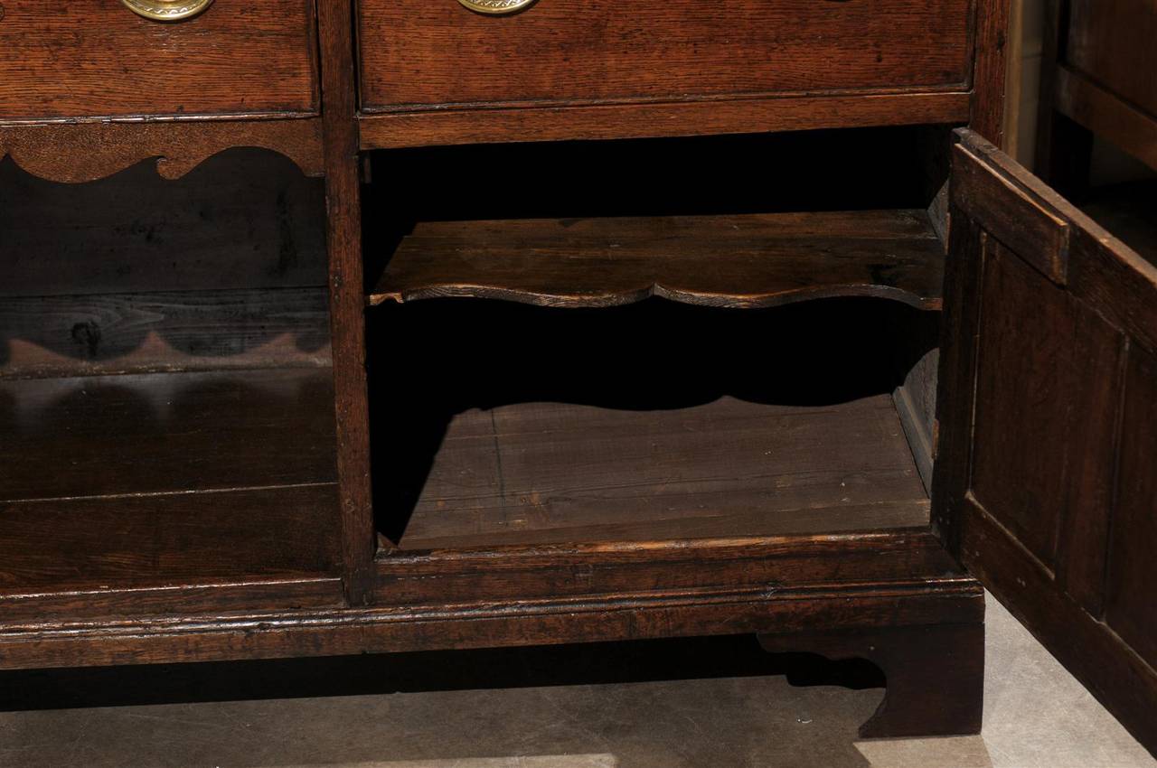 English Oak Dresser Base with Three Drawers over Two Doors and Shelf, circa 1800 3