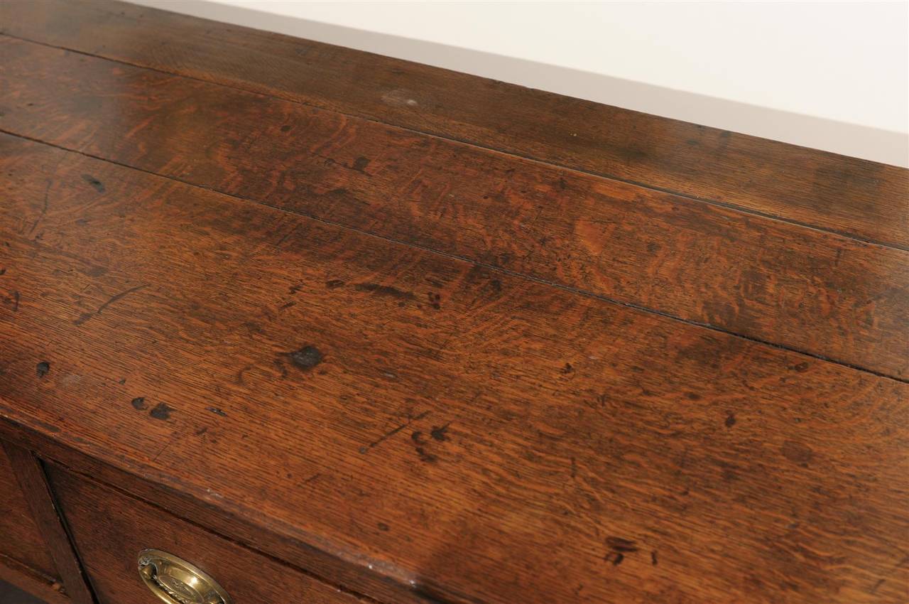 English Oak Dresser Base with Three Drawers over Two Doors and Shelf, circa 1800 5