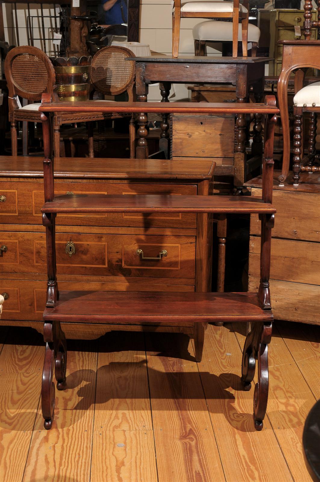 Mahogany Three-Tiered Shelf with Scrolled Legs from the Late 19th Century 6