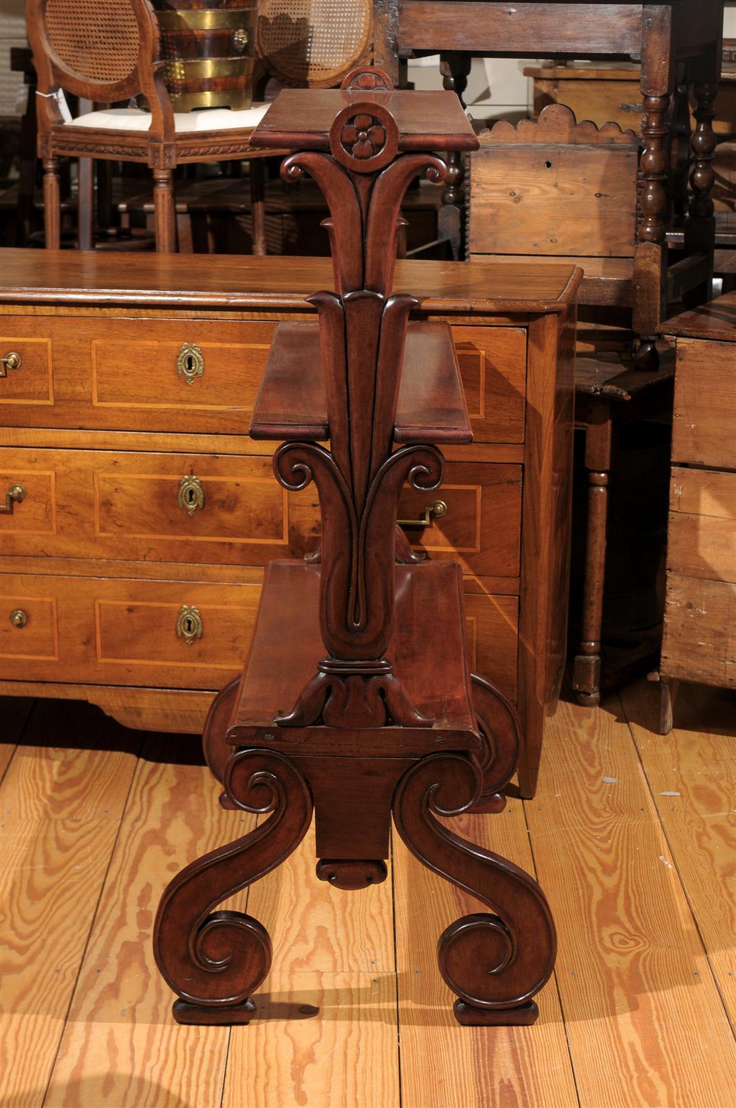 Mahogany Three-Tiered Shelf with Scrolled Legs from the Late 19th Century 4