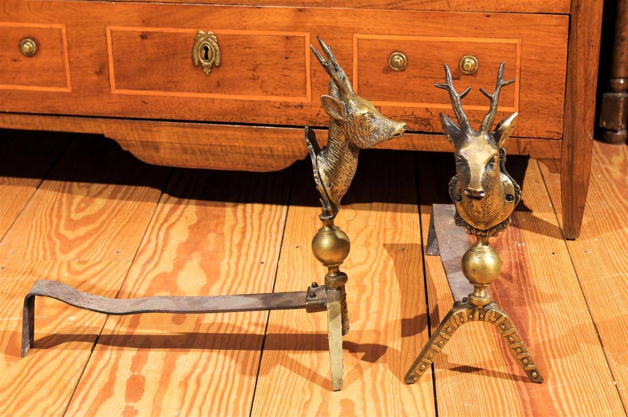 Pair of Brass Stag Andirons 5