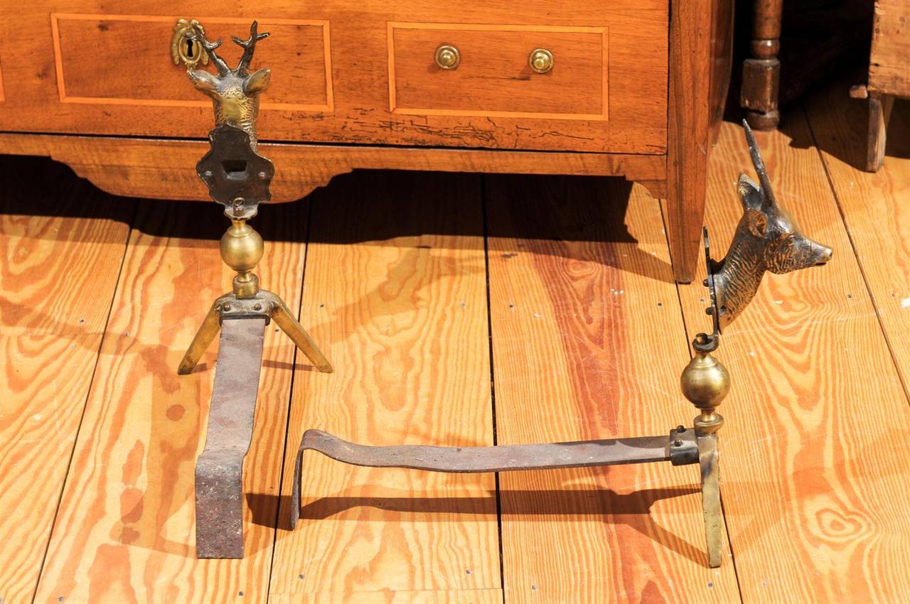 Pair of Brass Stag Andirons 2