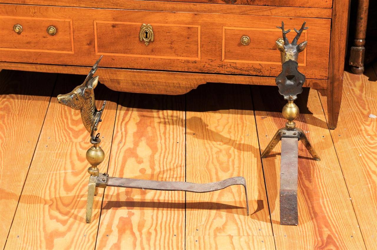 Pair of Brass Stag Andirons 4
