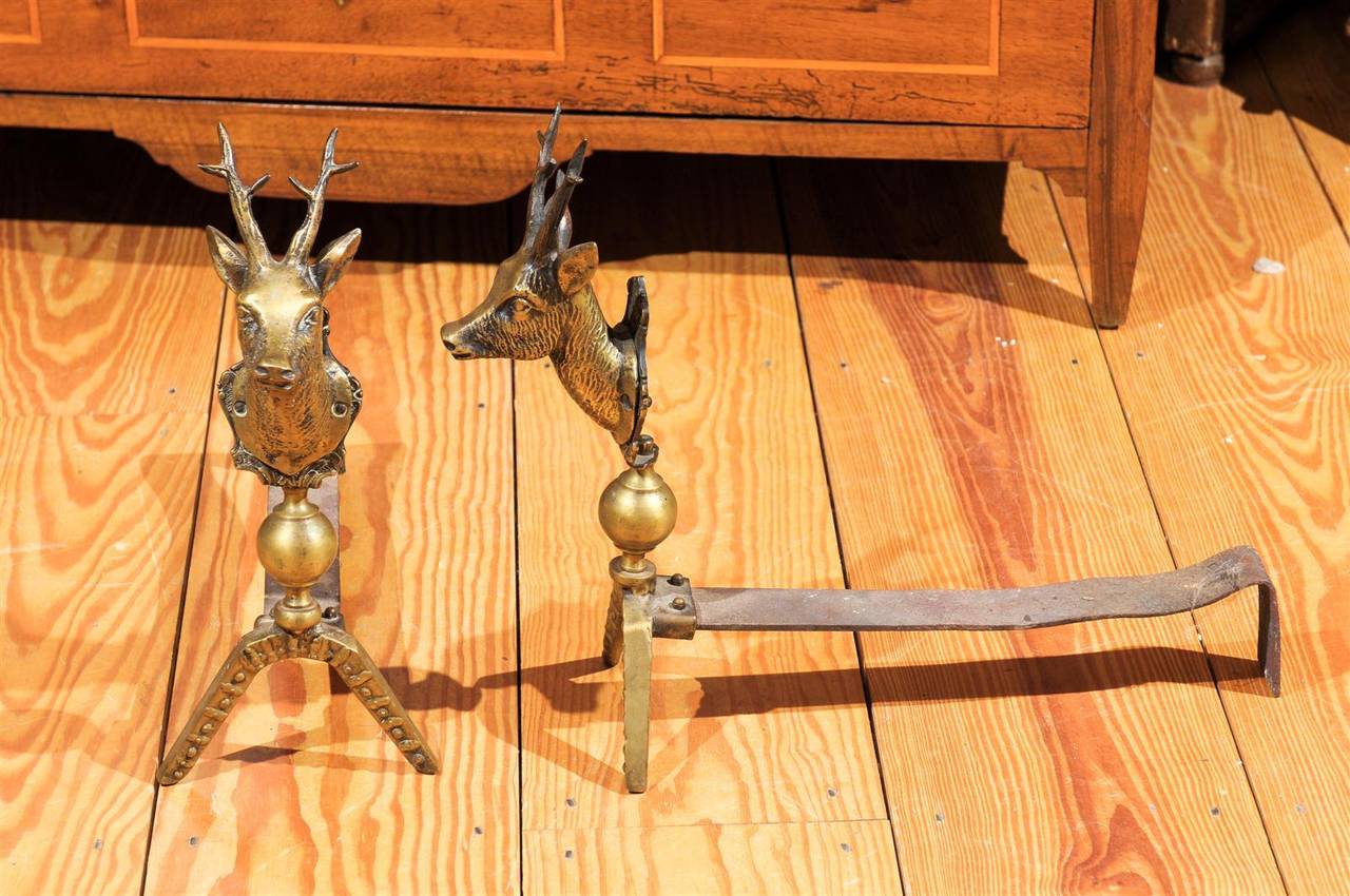 Pair of Brass Stag Andirons 3