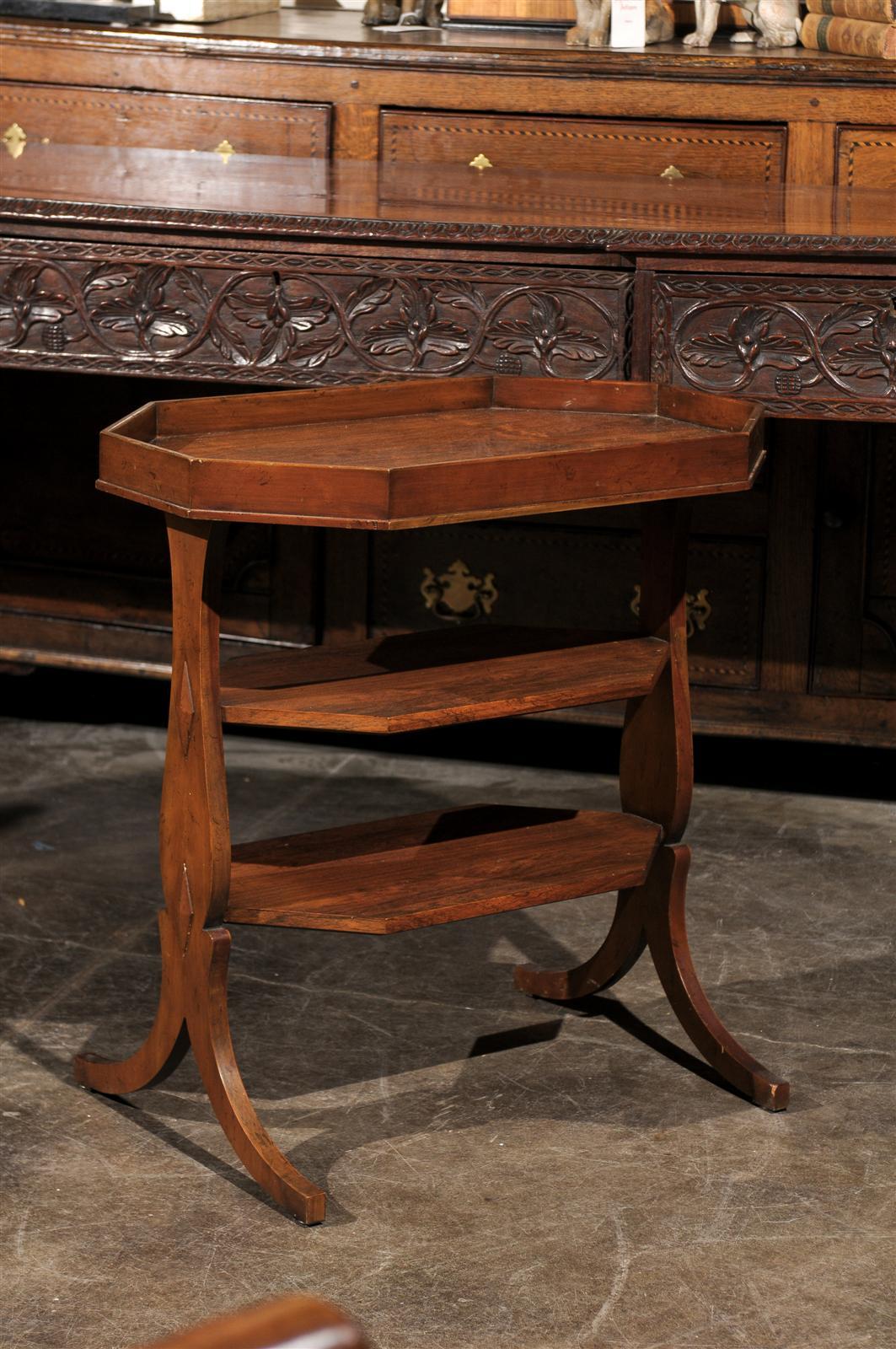 Baker Mid20th Century Three Tier Walnut Tray Top Side Table at 1stDibs