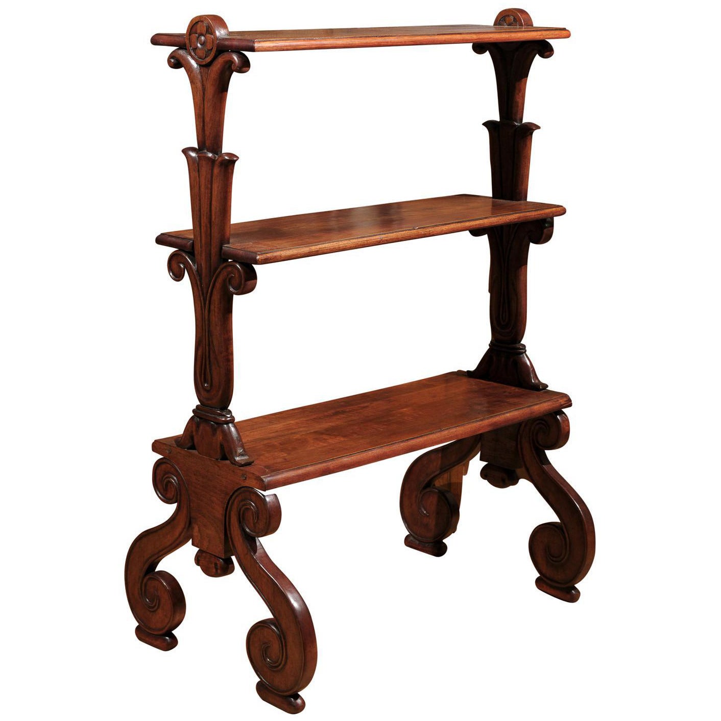 Mahogany Three-Tiered Shelf with Scrolled Legs from the Late 19th Century