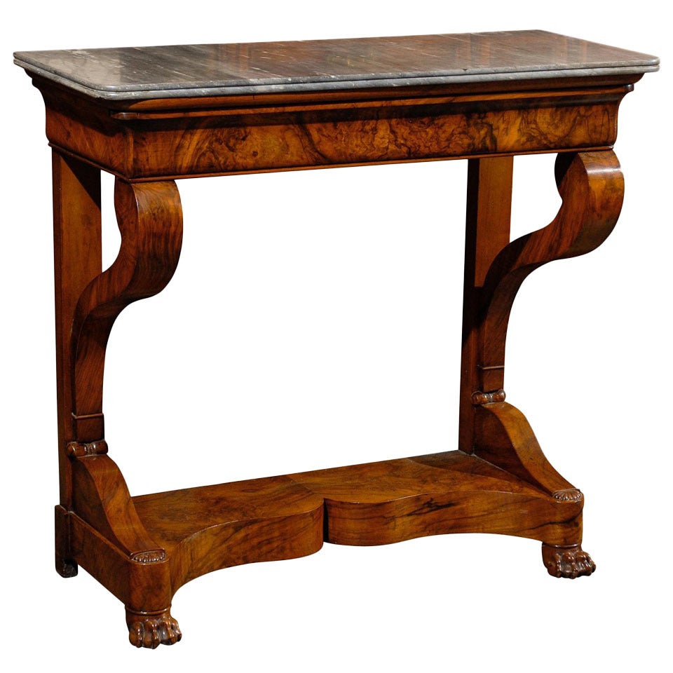 19th Century French Louis Philippe Walnut Marble-Top Console with Shaped Base