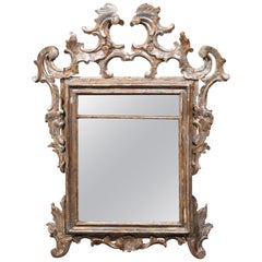Italian Early 19th Century Carved Wood Rococo Style Mirror with Silver Finish