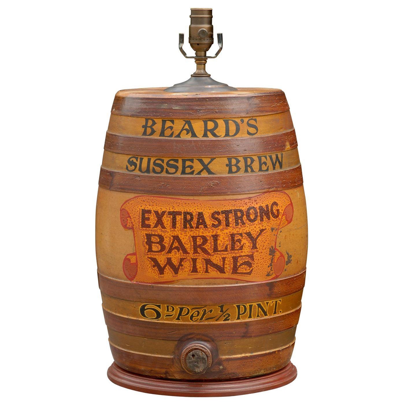 Large English Stoneware Spirit Barrel Lamp from the Late 19th Century