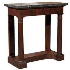 French Empire Style 1870s Console Table with Grey Marble Top and Doric Columns