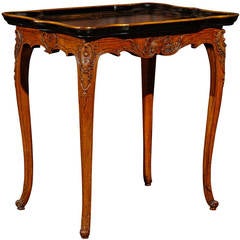 French Late 19th Century Louis XV Style Side Table with Black and Gold Tray Top