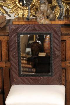 French Early 20th Century Rectangular Wooden Tramp Art Mirror with Nice Detail
