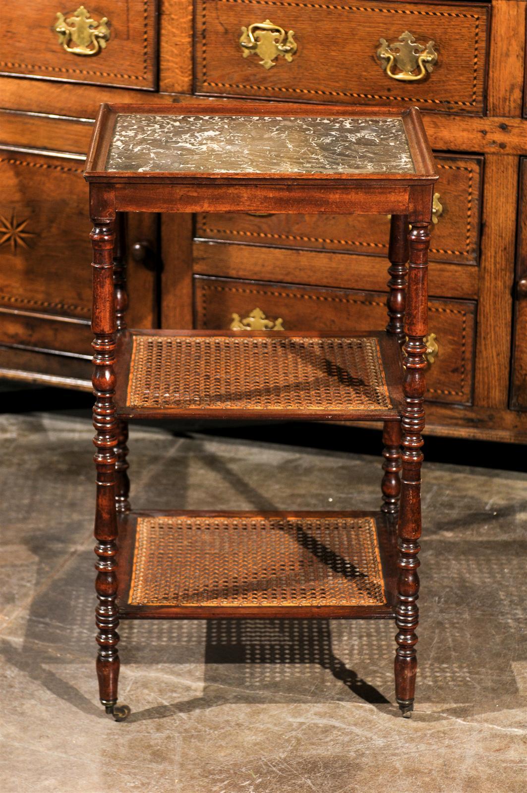 French Mid-19th Century Etagere or Trolley with Cane Shelves and Marble-Top 7