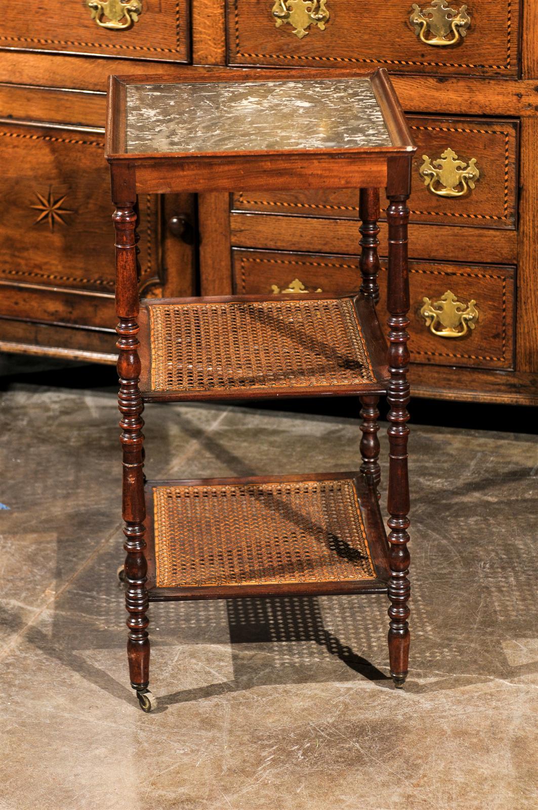 French Mid-19th Century Etagere or Trolley with Cane Shelves and Marble-Top 5