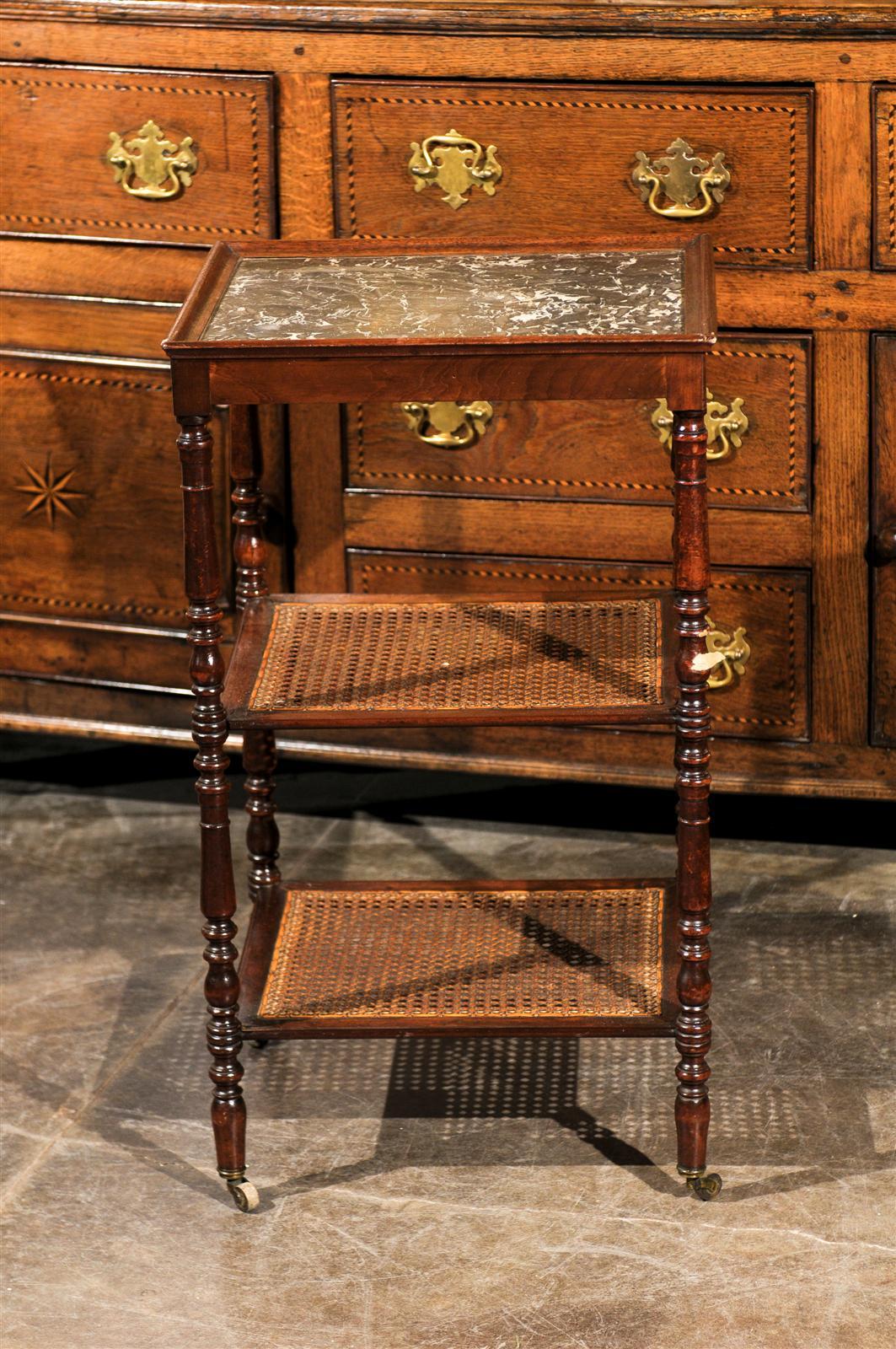 French Mid-19th Century Etagere or Trolley with Cane Shelves and Marble-Top 1