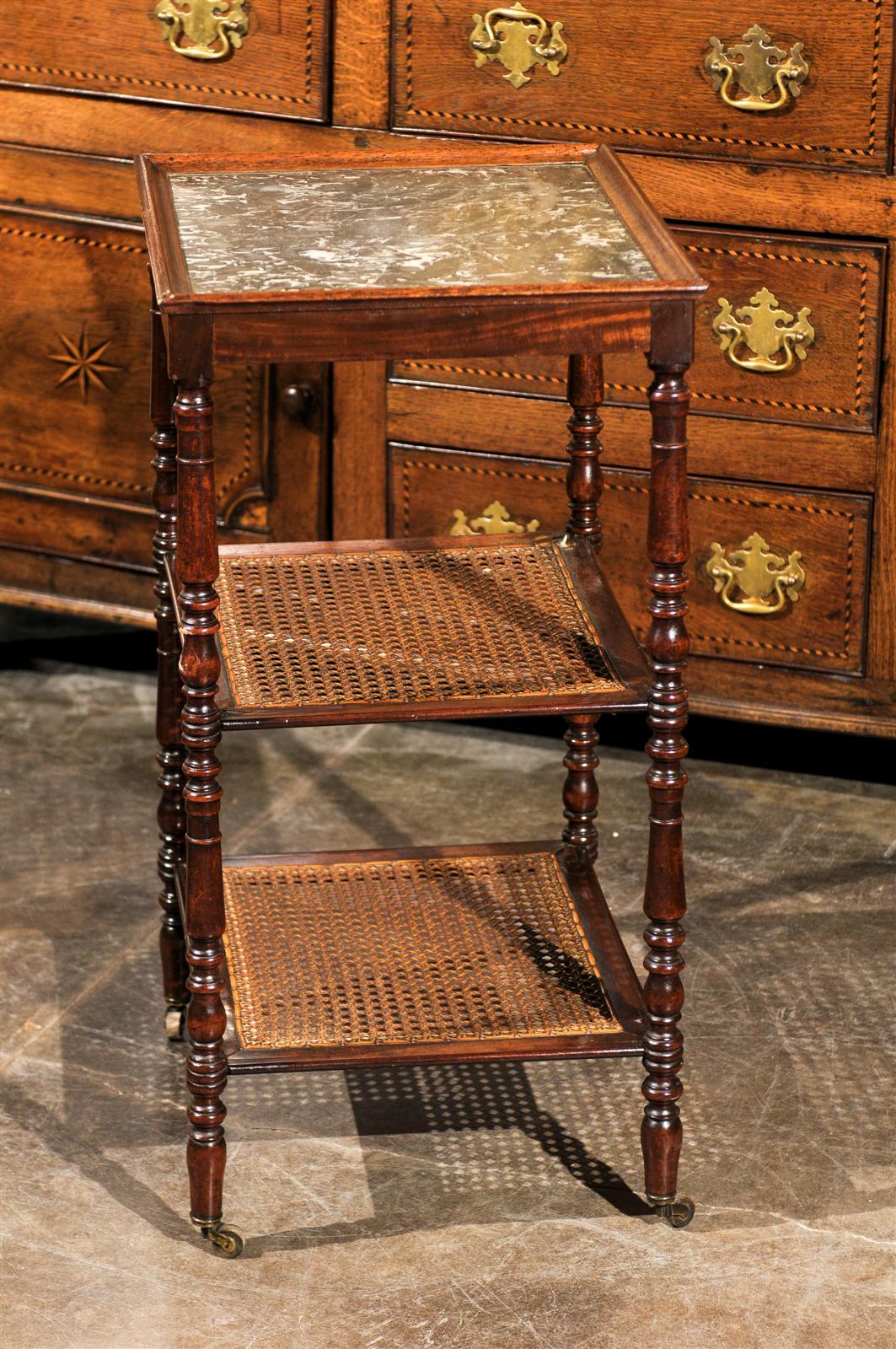 French Mid-19th Century Etagere or Trolley with Cane Shelves and Marble-Top 3